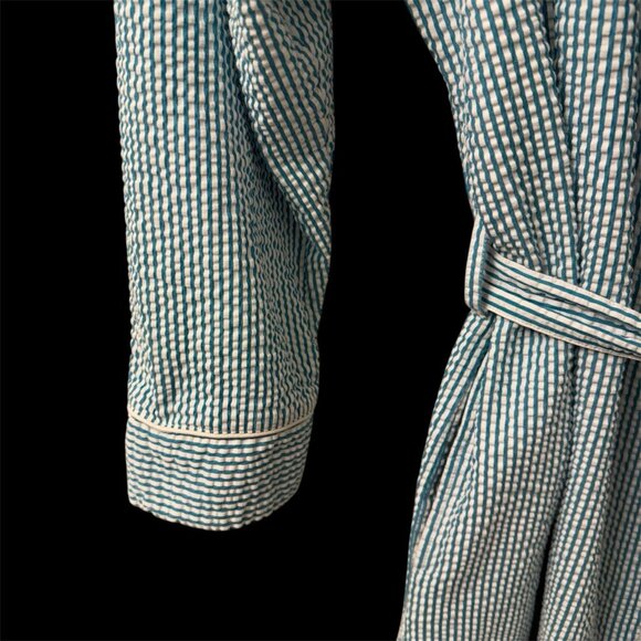 Vermont Country Store Womens Teal Seersucker Robe Size M Striped Loungewear Pool - Picture 5 of 13